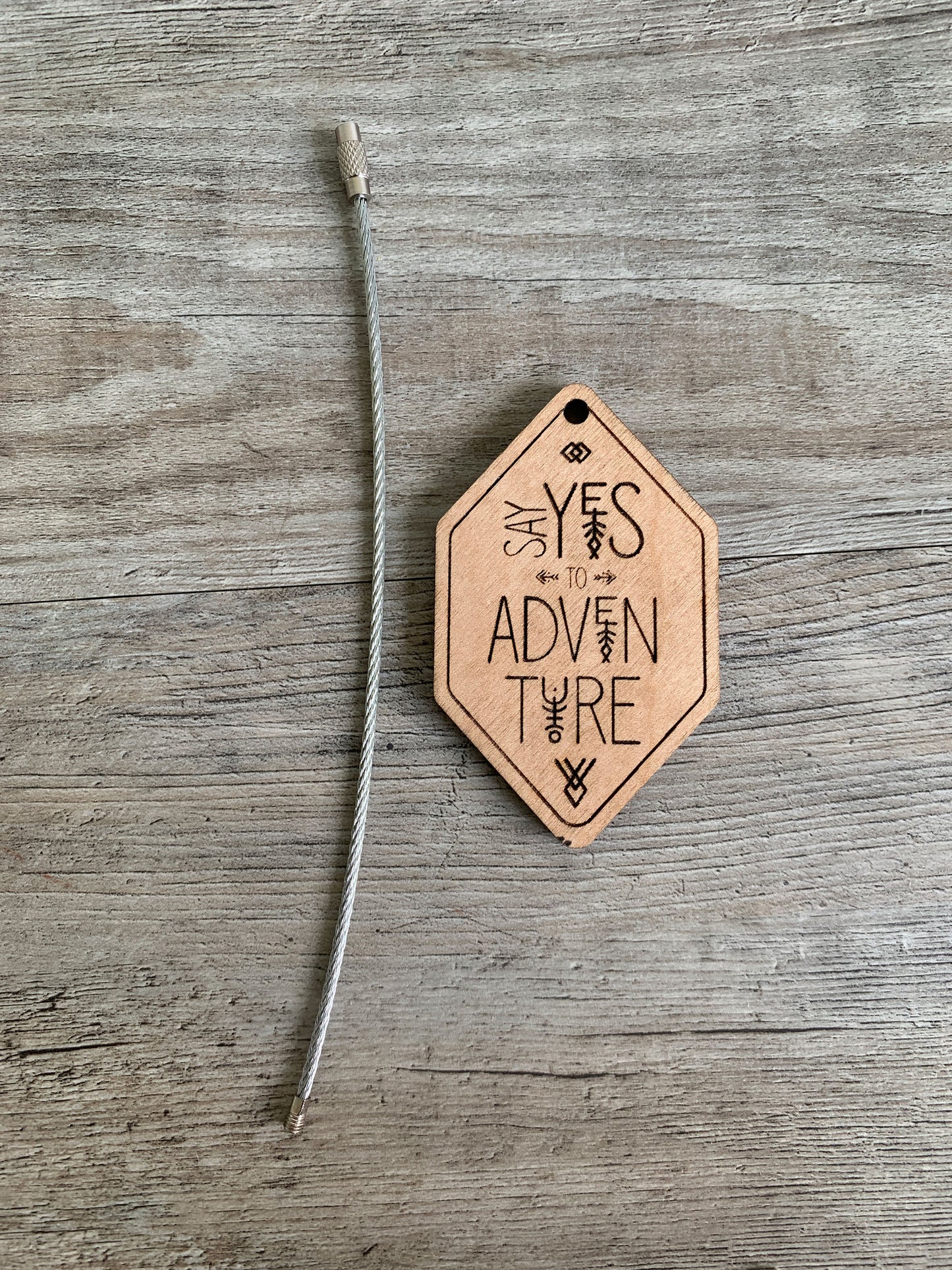 Say Yes to Adventure Wood Keychain