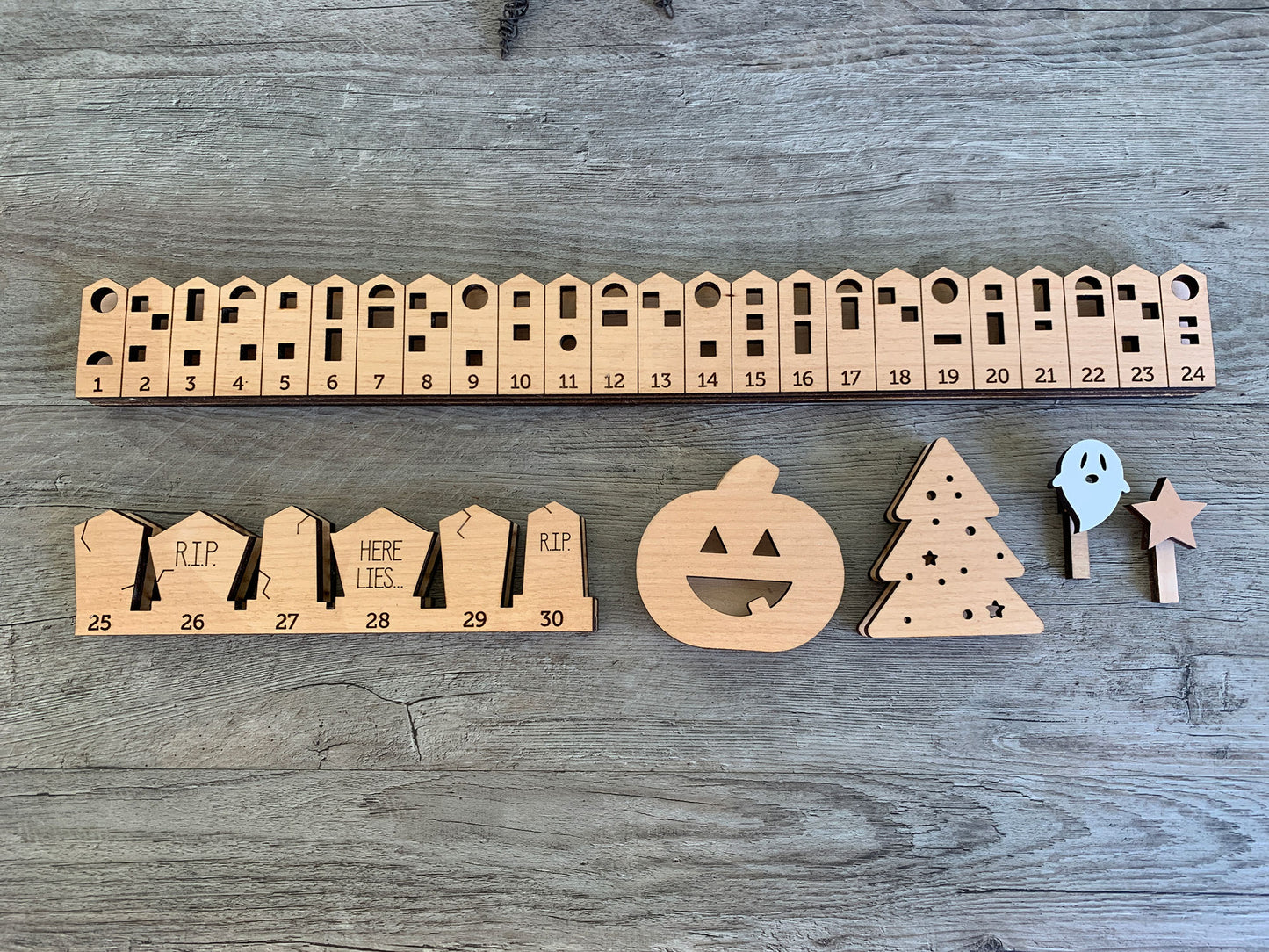 Wooden Halloween and Christmas Advent Calendar