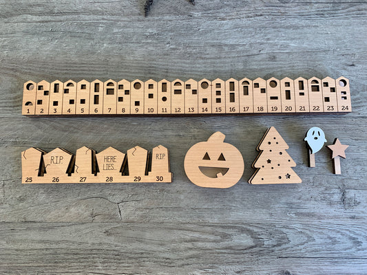 Wooden Halloween and Christmas Advent Calendar