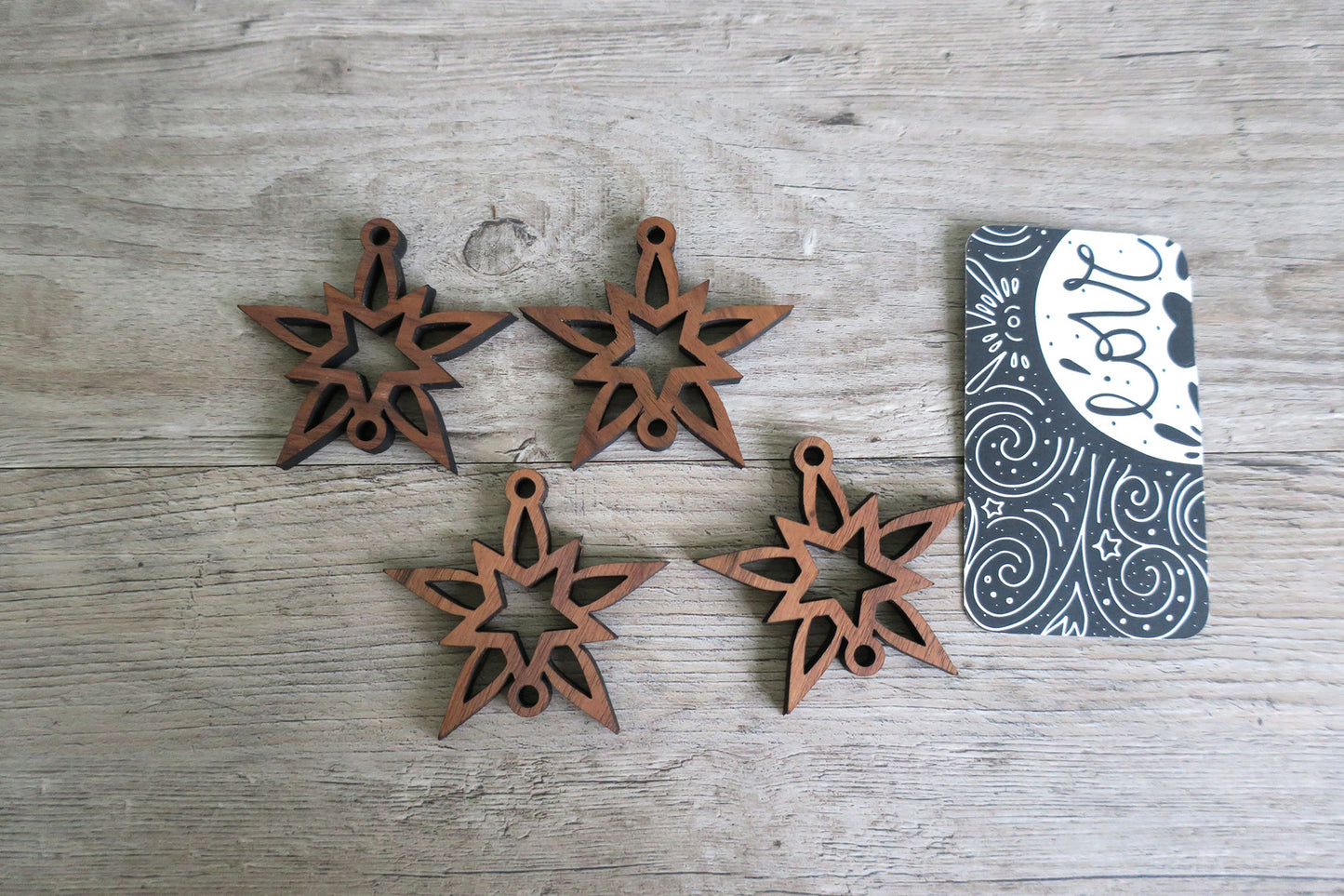 Set of 4 Wooden Little Star Ornaments
