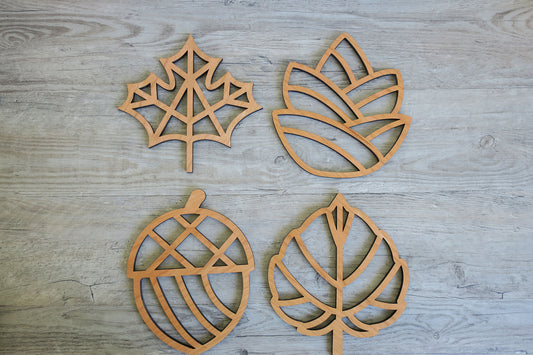 Set of 4 Wood Fall Leaves Wall Decor