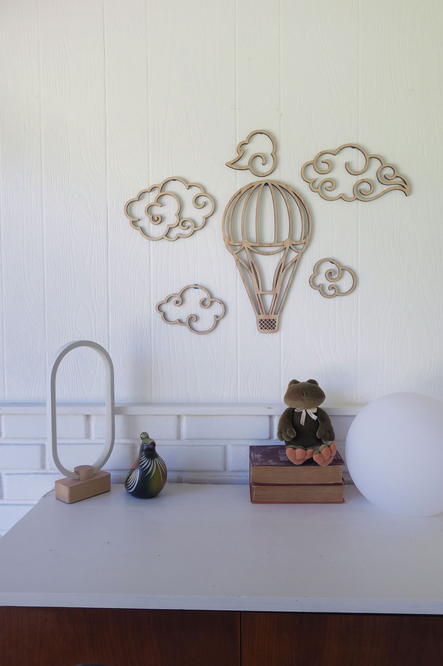 Victorian styled balloon with clouds wall decor