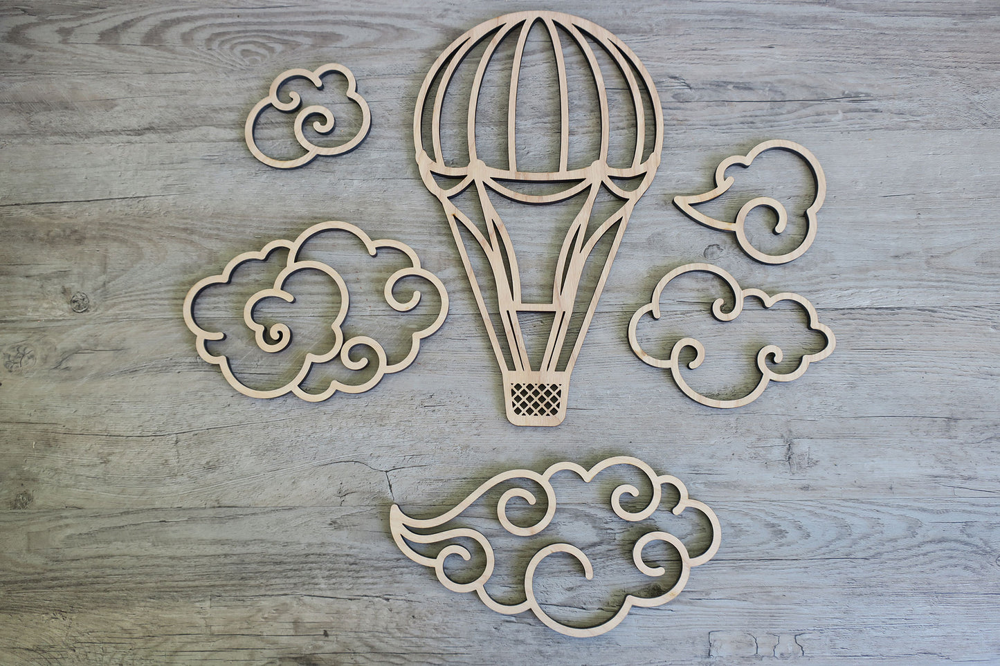 Victorian styled balloon with clouds wall decor