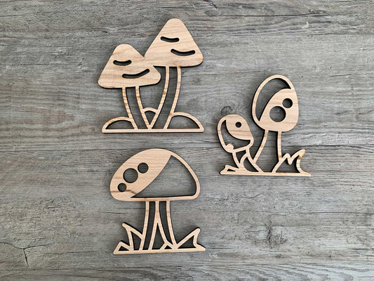 3 Wooden Mushrooms - set four