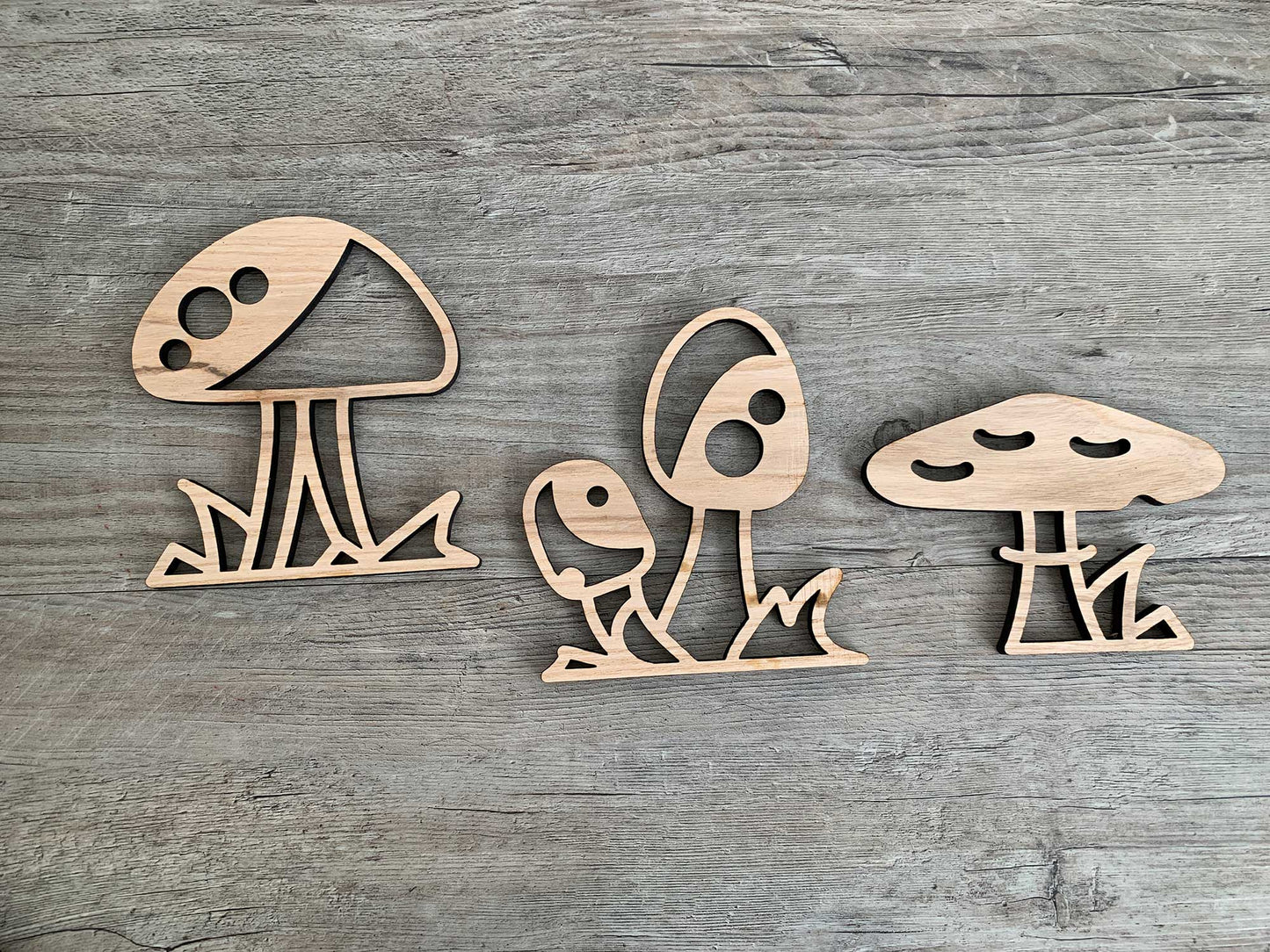 3 Wooden Mushrooms - set three