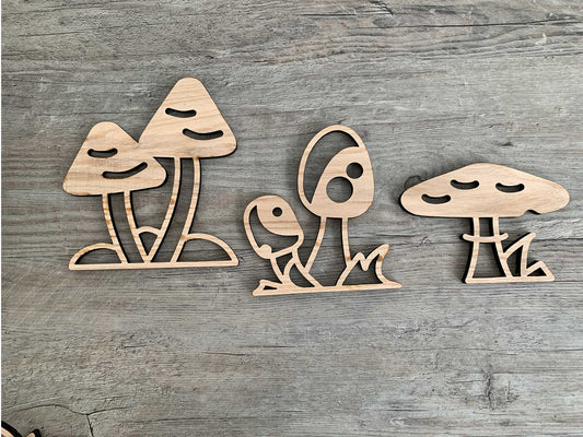3 Wooden Mushrooms - set one