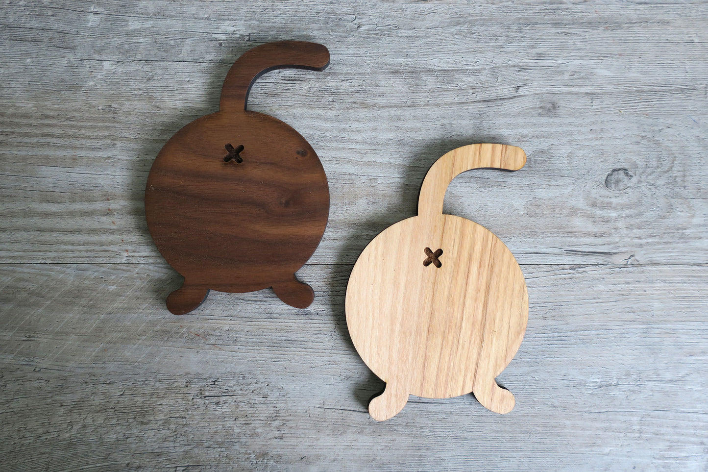 Wood Cat Butt Coasters